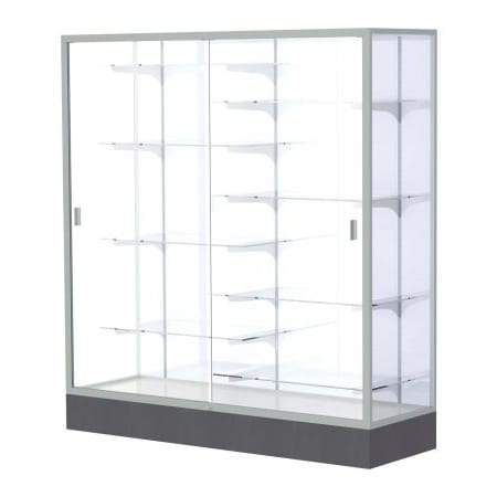 Waddell Display Case Of Ghent Colossus Floor Case, White Back, Satin Frame, 60"L x 66"H x 20"D 2605-WB-SN